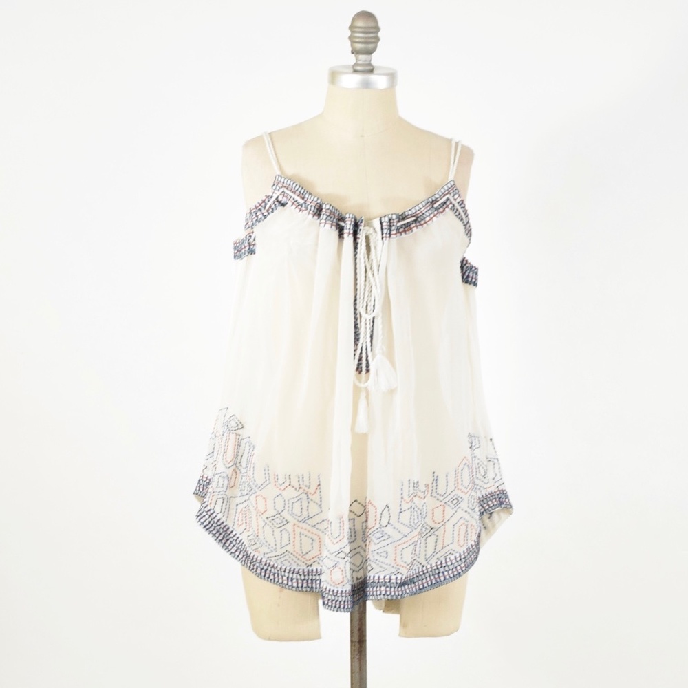NWT Tryb 212 Sheer Silk Chiffon Embroidered Blouse